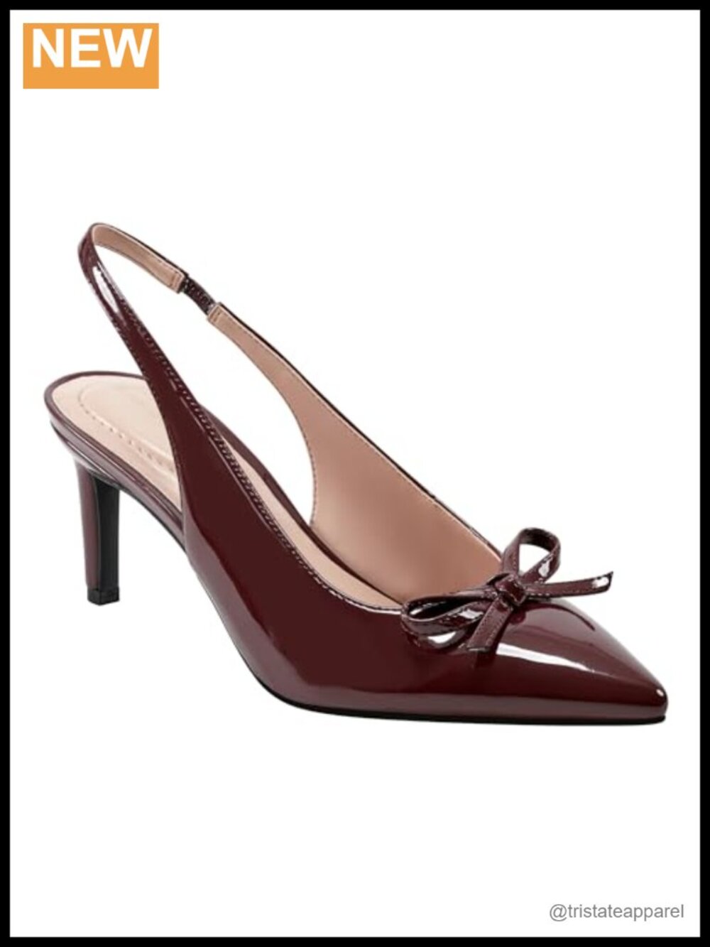 Slingback Pump Pointy Toe Buckle Closure Faux Patent Leather Heel Formal